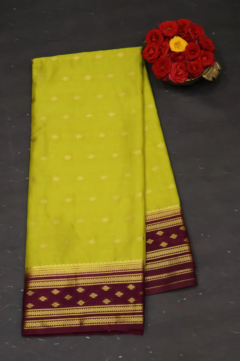 Semi Mysore Silk Saree Mehandi Green